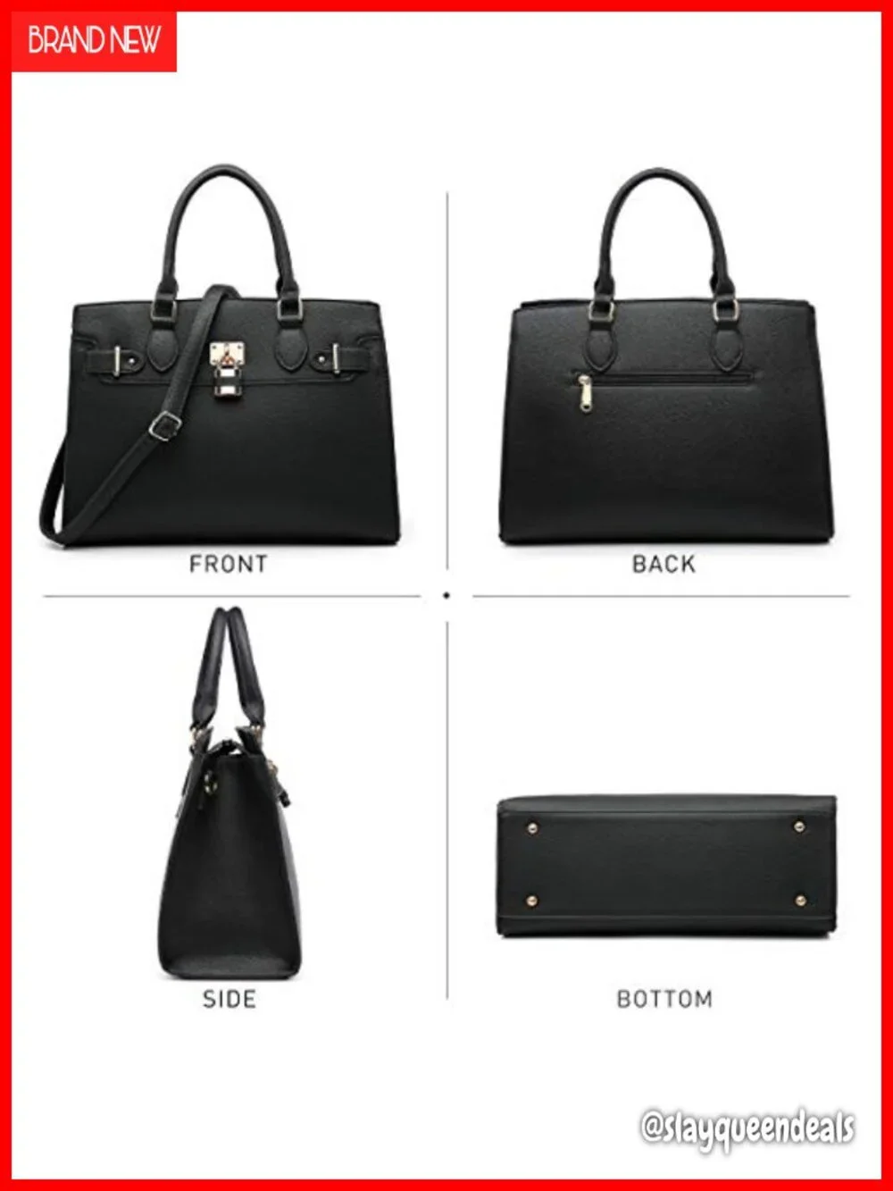 Vegan Leather Satchel Tote with Matching Clutch, Gold Hardware, Work Bag